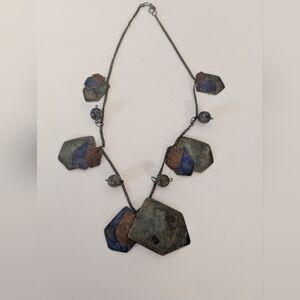 Mixed Metal Artist Blue Brown Bohemian Style Necklace